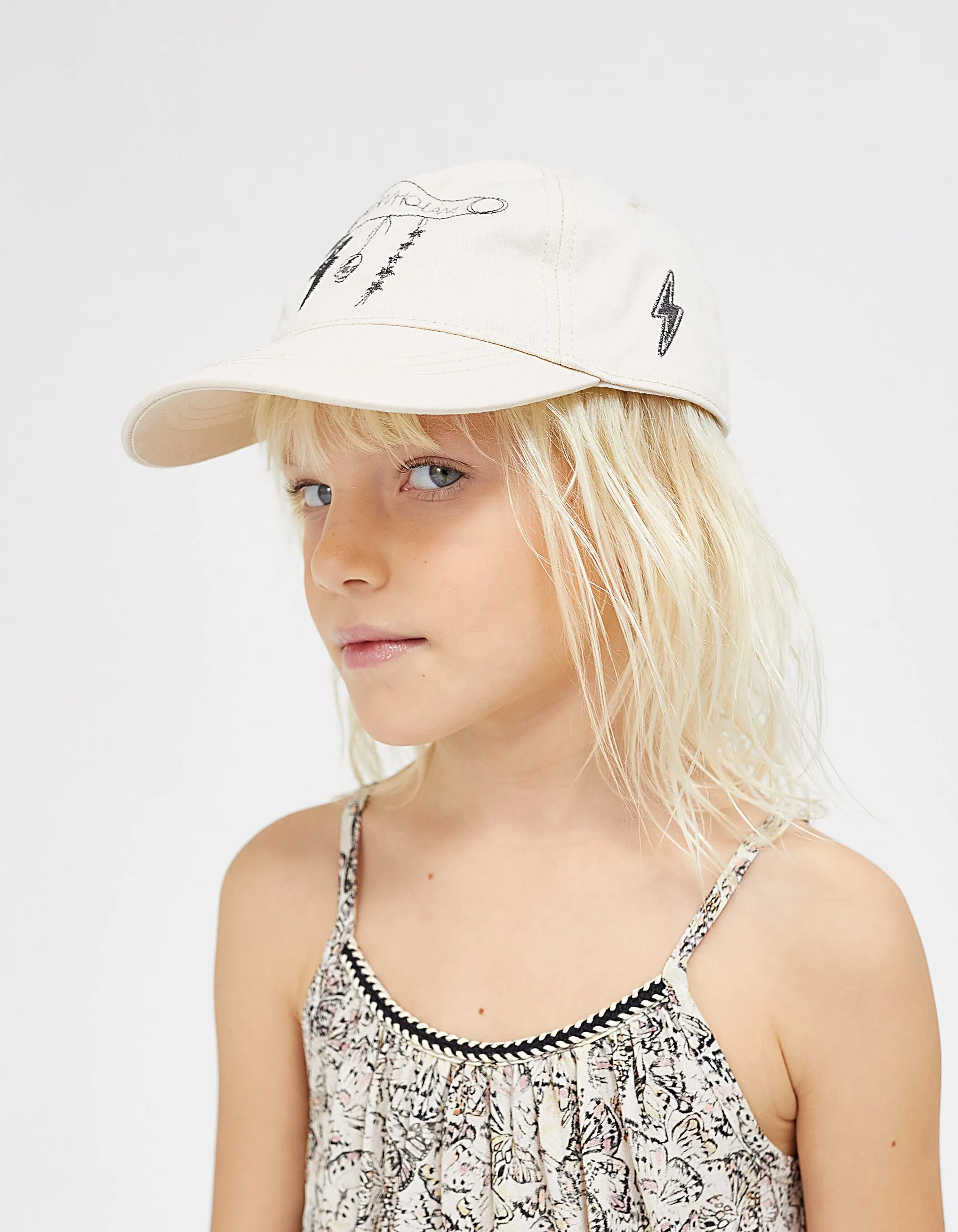 Casquette beige clair chiné brodée épingle fille