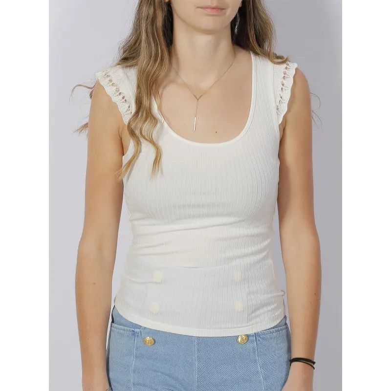 Débardeur côtelé manches maille blanc femme - Salsa | wimod