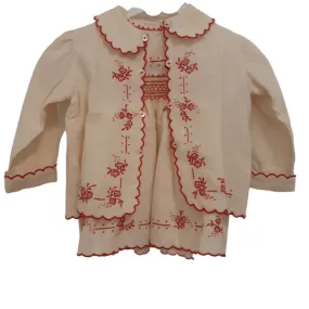 Ensemble en coton pour bébé - veste + robe - brodé à la main - année 50 - style vintage