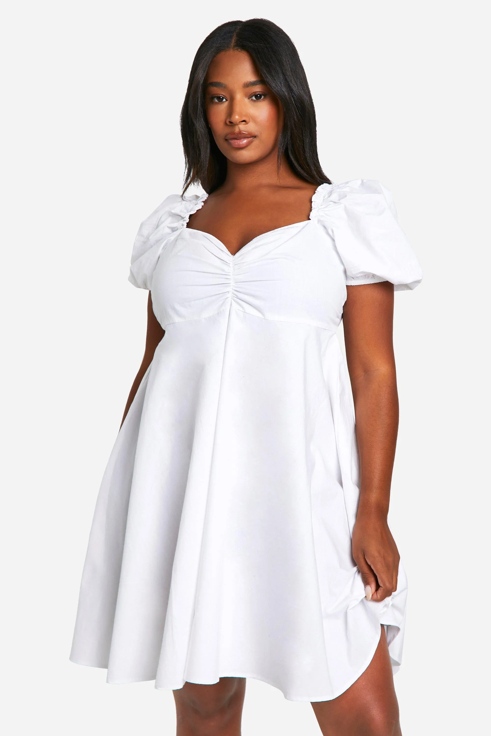 Grande taille - Robe babydoll en coton à manches bouffantes