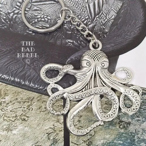 Original porte cles homme !! octopus !! en laiton metal argente t.8cm x 6cm the bad rebel collection the age of bronze