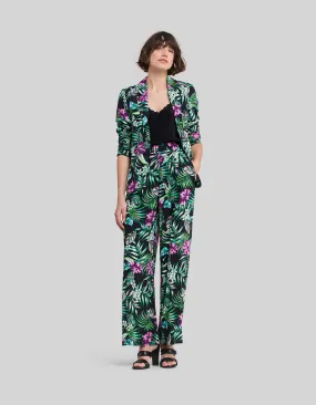 Pantalon large noir LENZING™ ECOVERO™ imprimé tropical Femme