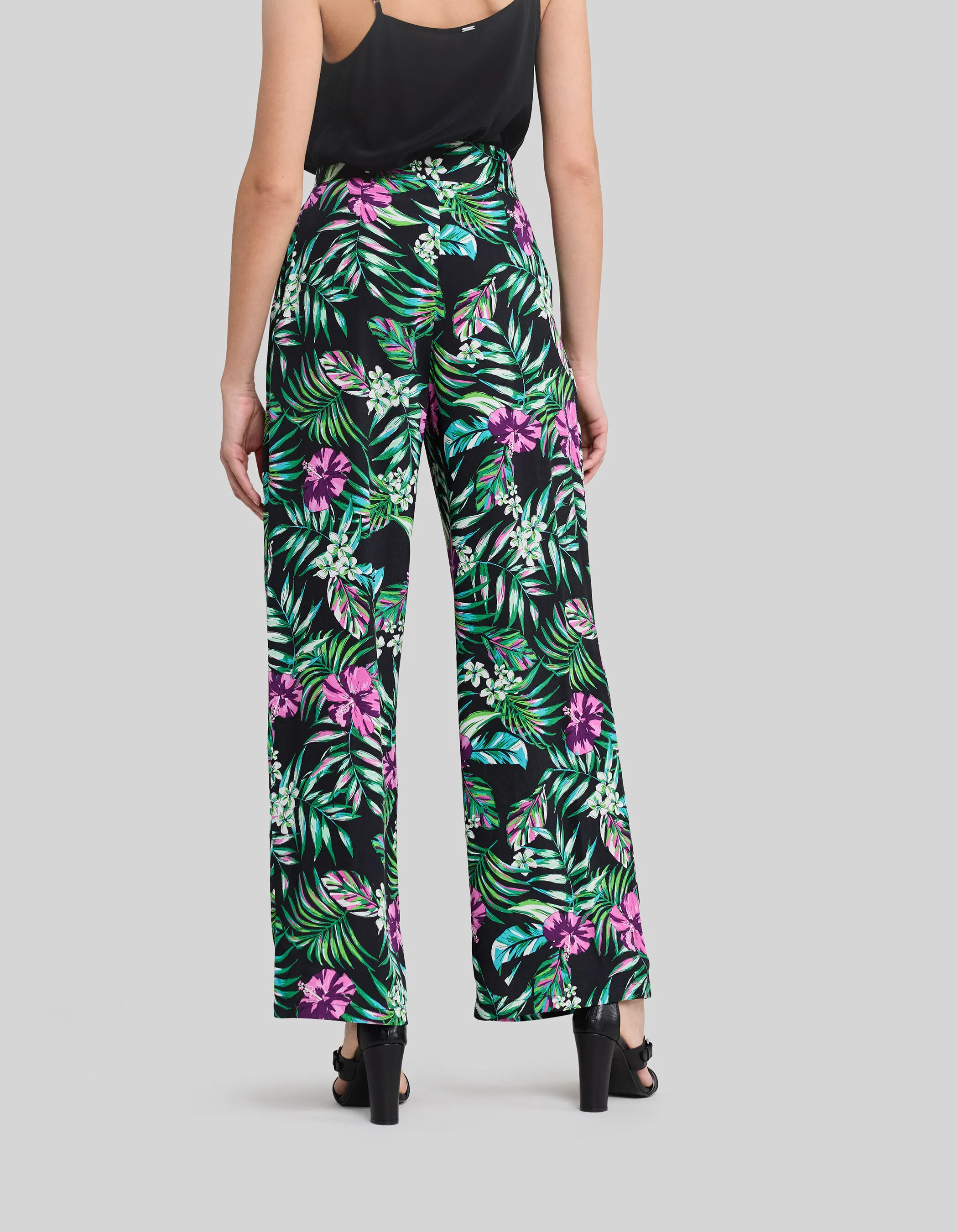 Pantalon large noir LENZING™ ECOVERO™ imprimé tropical Femme