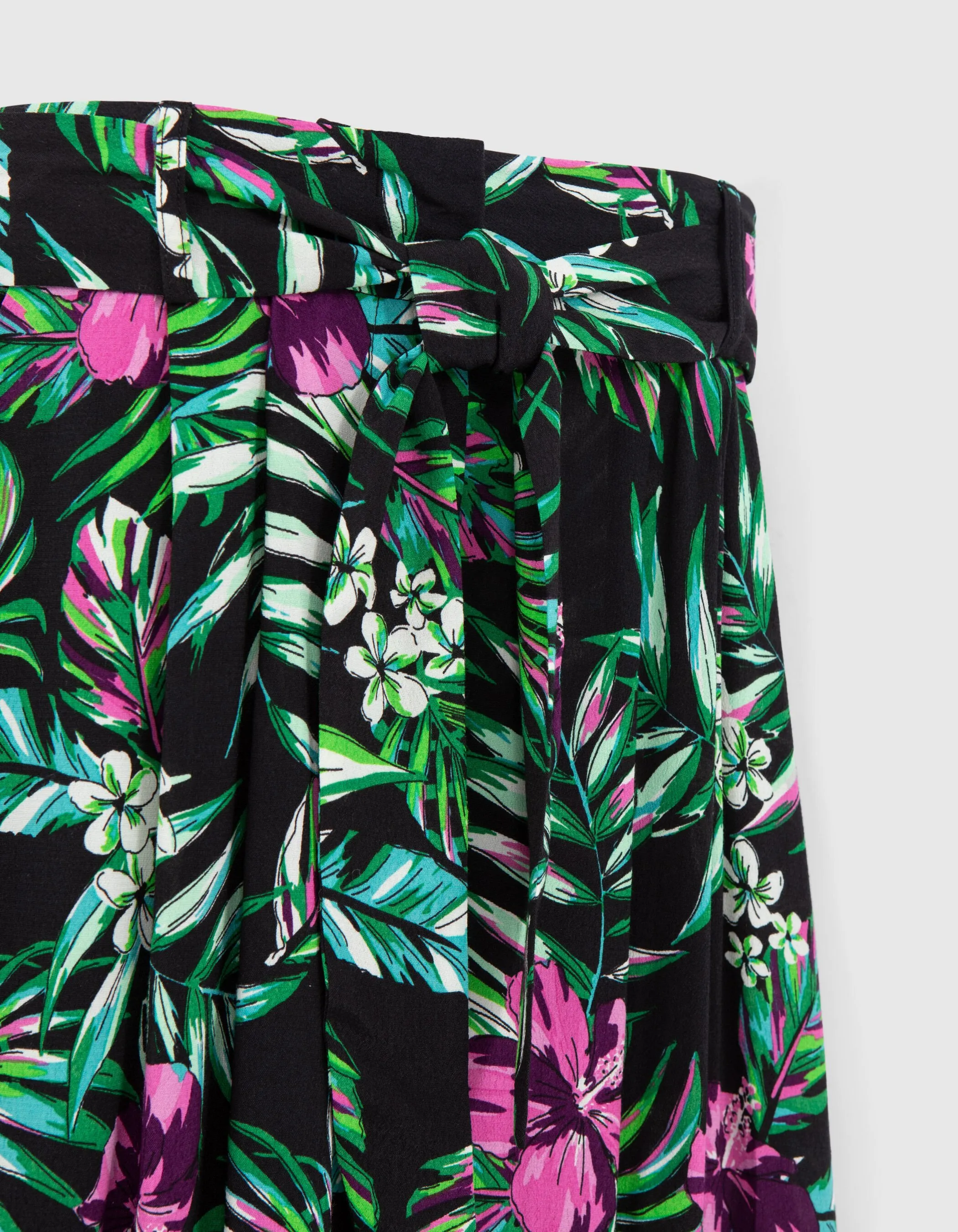 Pantalon large noir LENZING™ ECOVERO™ imprimé tropical Femme