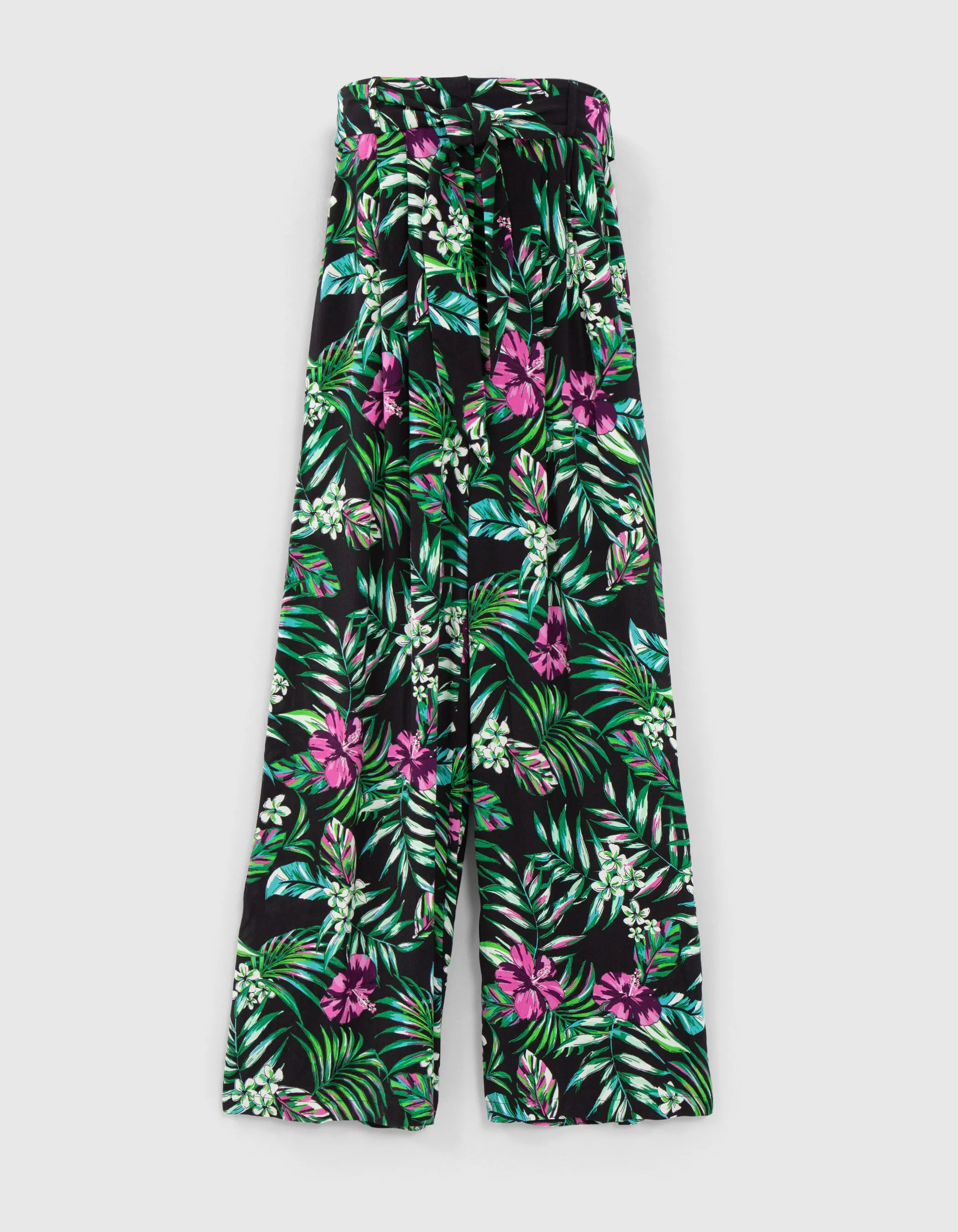 Pantalon large noir LENZING™ ECOVERO™ imprimé tropical Femme