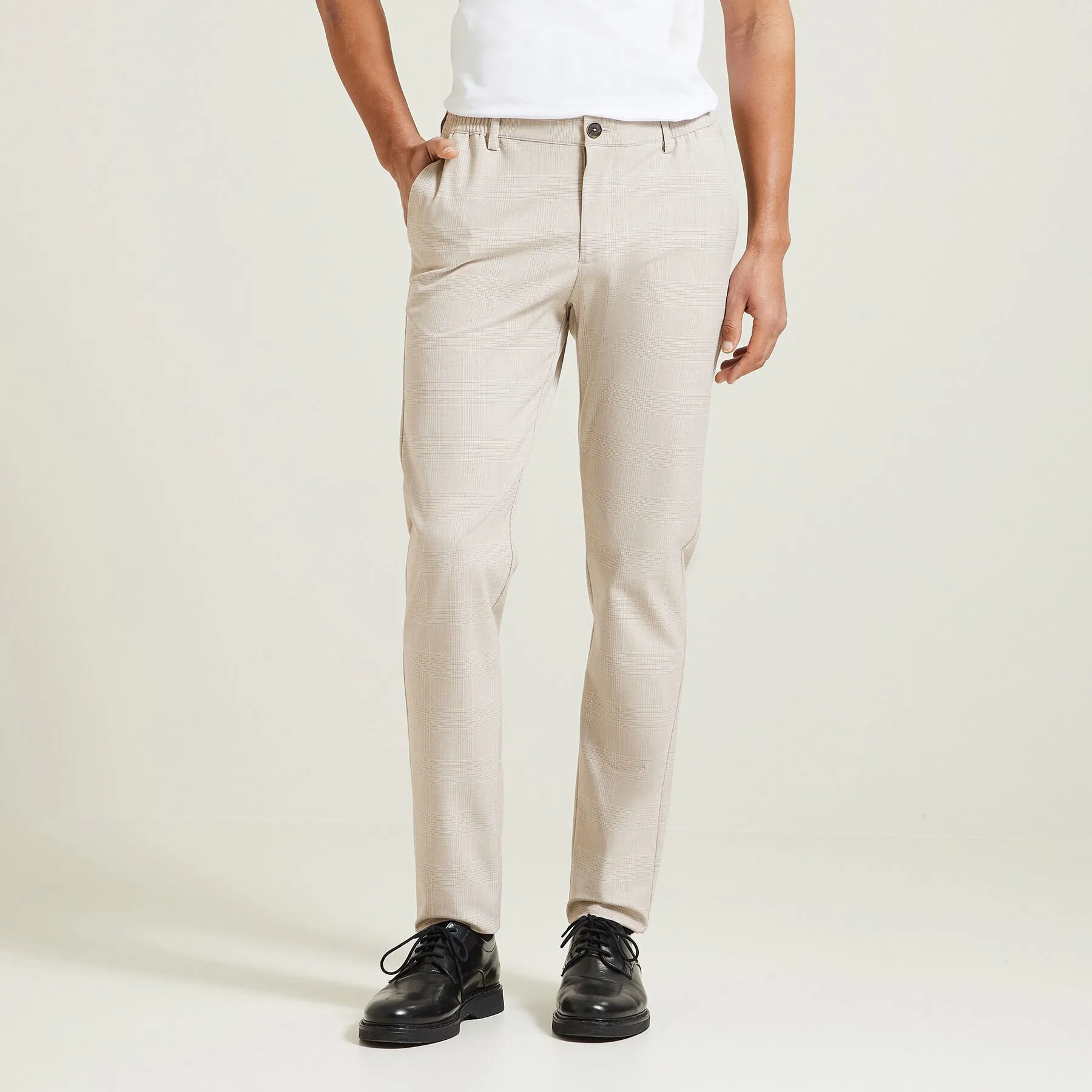 Pantalon slim à carreaux bi-stretch Beige | Jules