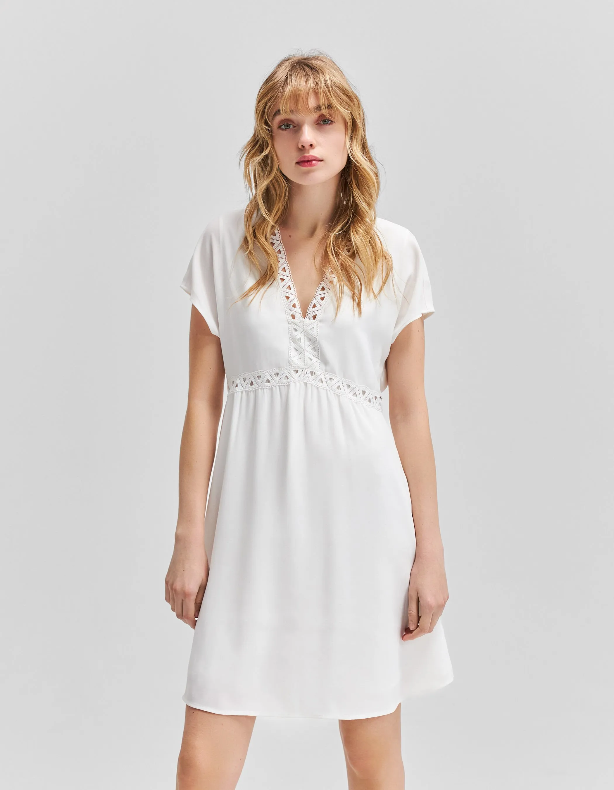 Robe blanc cassé recyclée ganses dentelle Femme