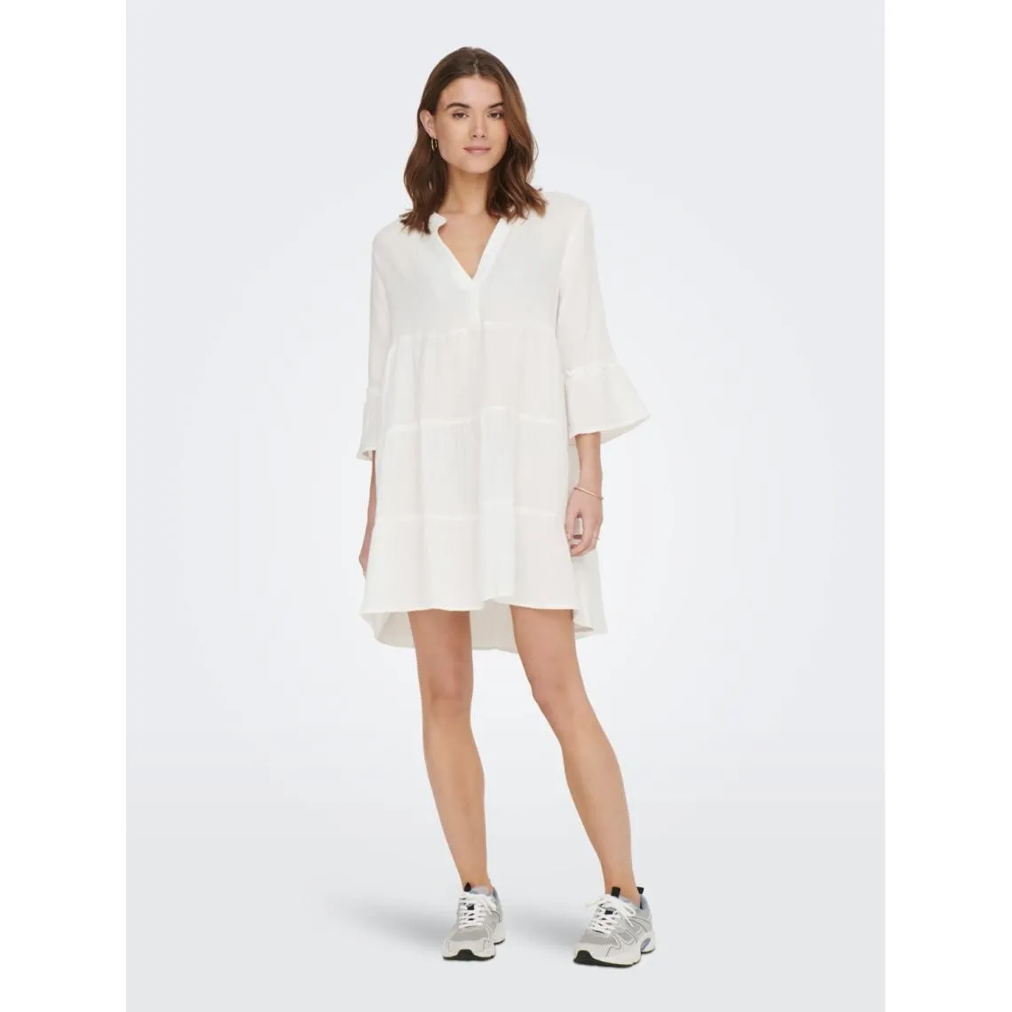 Robe courte manches 3/4 blanc en coton bio Ruby | 3 Suisses