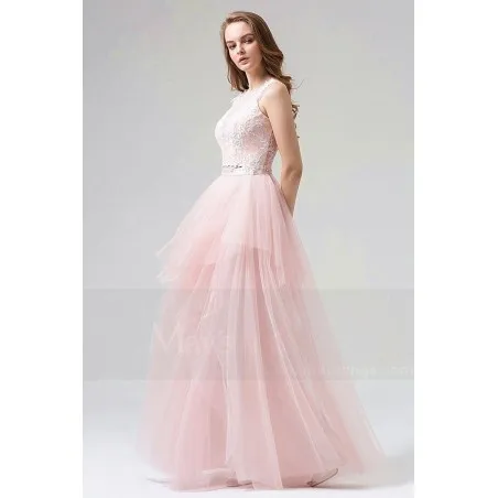 robe de bal rose chic dentelle pour mariage soiree pas cher deux pieces