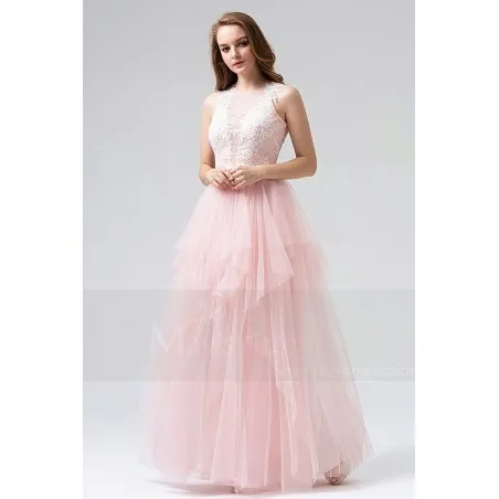 robe de bal rose chic dentelle pour mariage soiree pas cher deux pieces