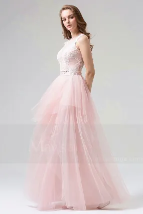 robe de bal rose chic dentelle pour mariage soiree pas cher deux pieces