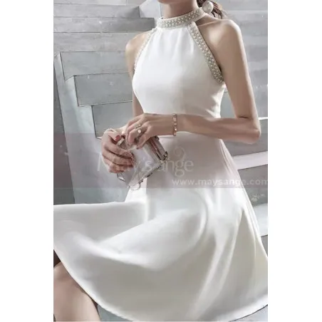 Robe De Ceremonie Courte Mariage De Luxe Blanche Col Perlé