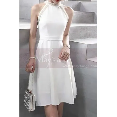 Robe De Ceremonie Courte Mariage De Luxe Blanche Col Perlé