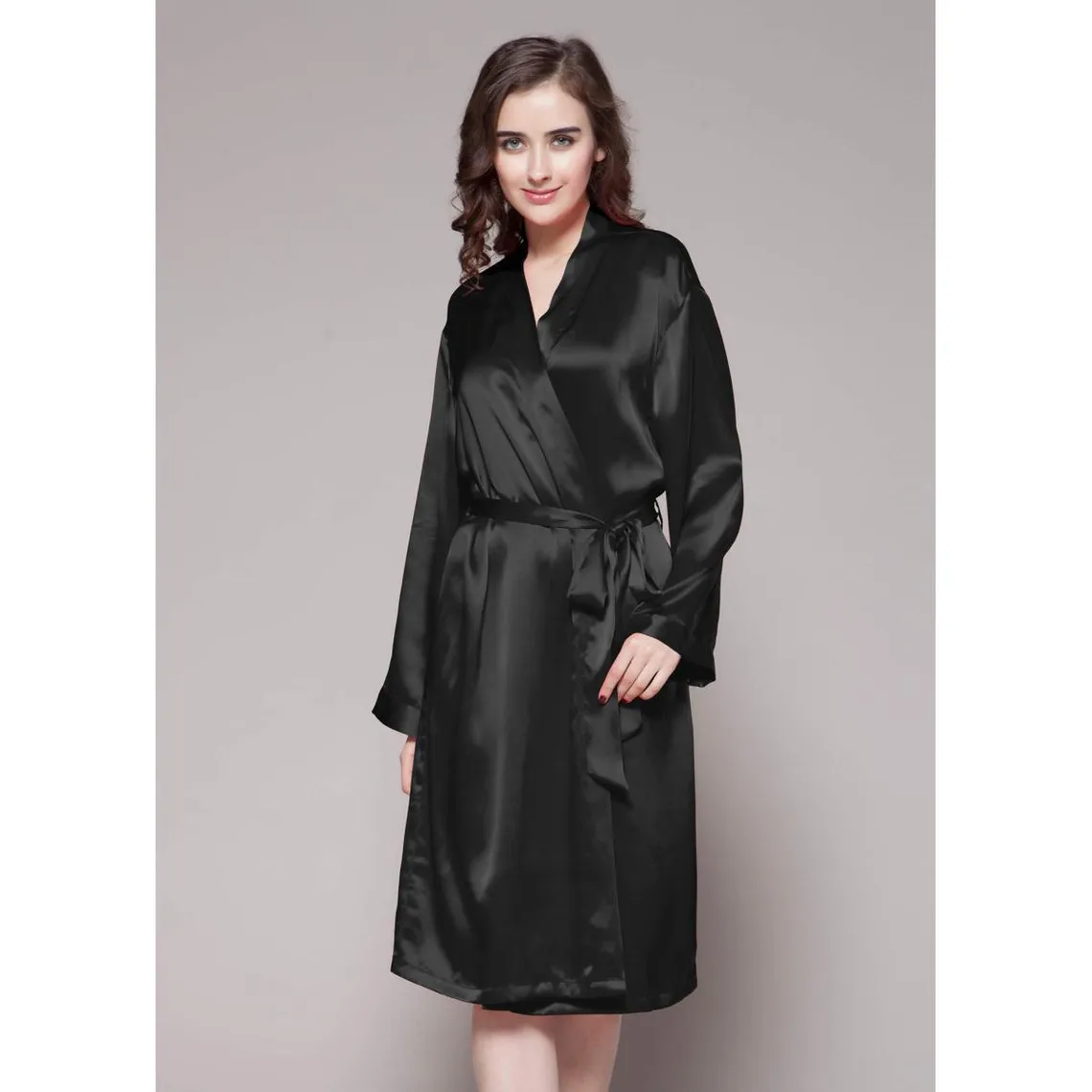 Robe De Chambre Mi longueur 100% Soie Naturelle Classique noir | 3 Suisses