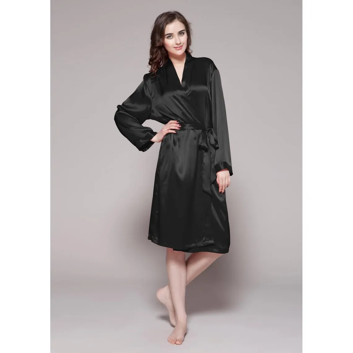 Robe De Chambre Mi longueur 100% Soie Naturelle Classique noir | 3 Suisses