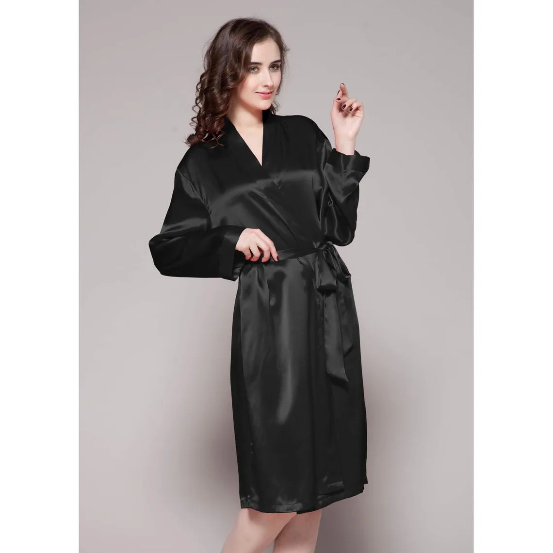 Robe De Chambre Mi longueur 100% Soie Naturelle Classique noir | 3 Suisses