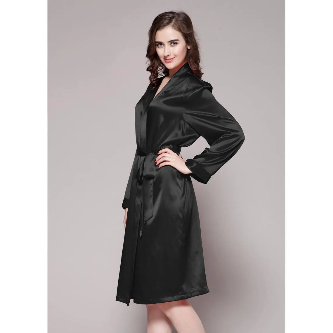 Robe De Chambre Mi longueur 100% Soie Naturelle Classique noir | 3 Suisses