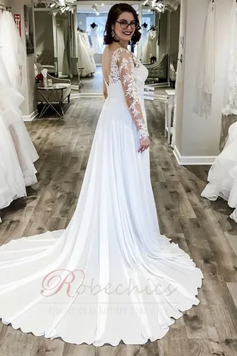 Robe de mariée Simple Manche Longue Fermeture éclair Printemps Longue