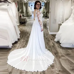 Robe de mariée Simple Manche Longue Fermeture éclair Printemps Longue