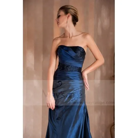 Robe de soirée bleu foncé bustier longue Miroir en taffetas