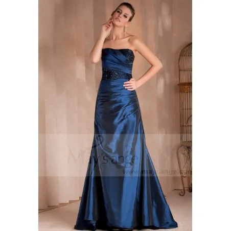 Robe de soirée bleu foncé bustier longue Miroir en taffetas