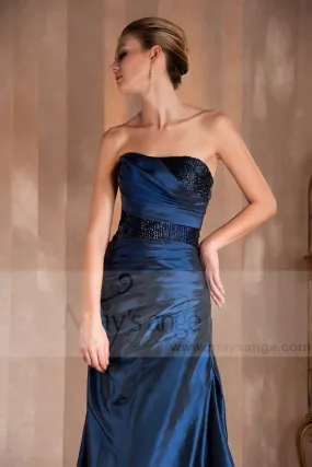 Robe de soirée bleu foncé bustier longue Miroir en taffetas