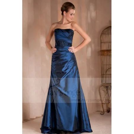 Robe de soirée bleu foncé bustier longue Miroir en taffetas