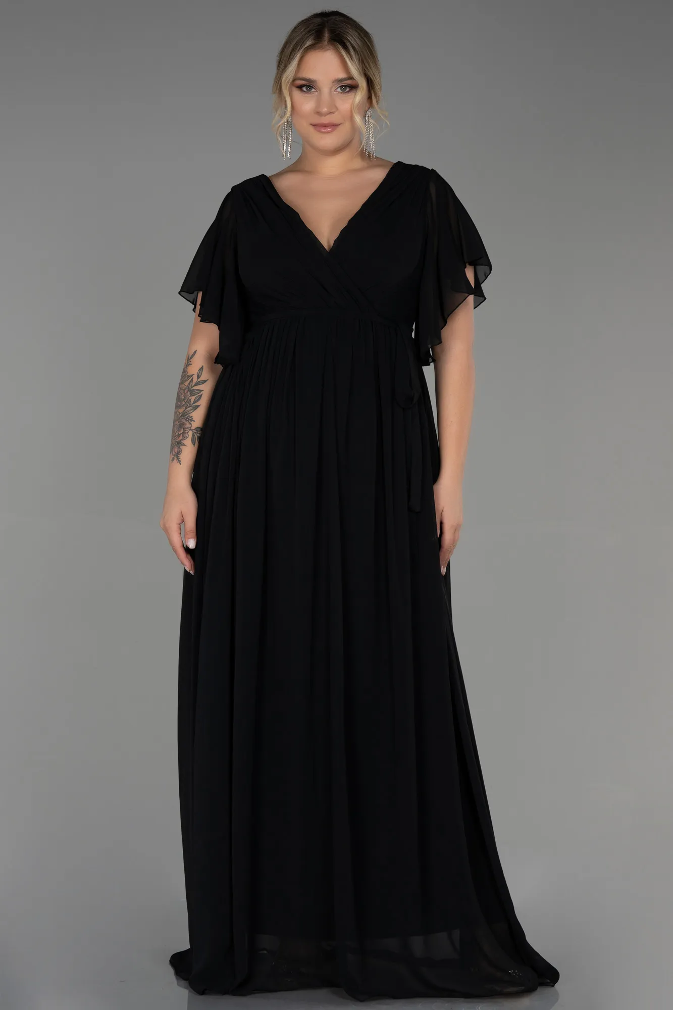 Robe de Soirée Grande Taille Longue Mousseline Noir ABU3276