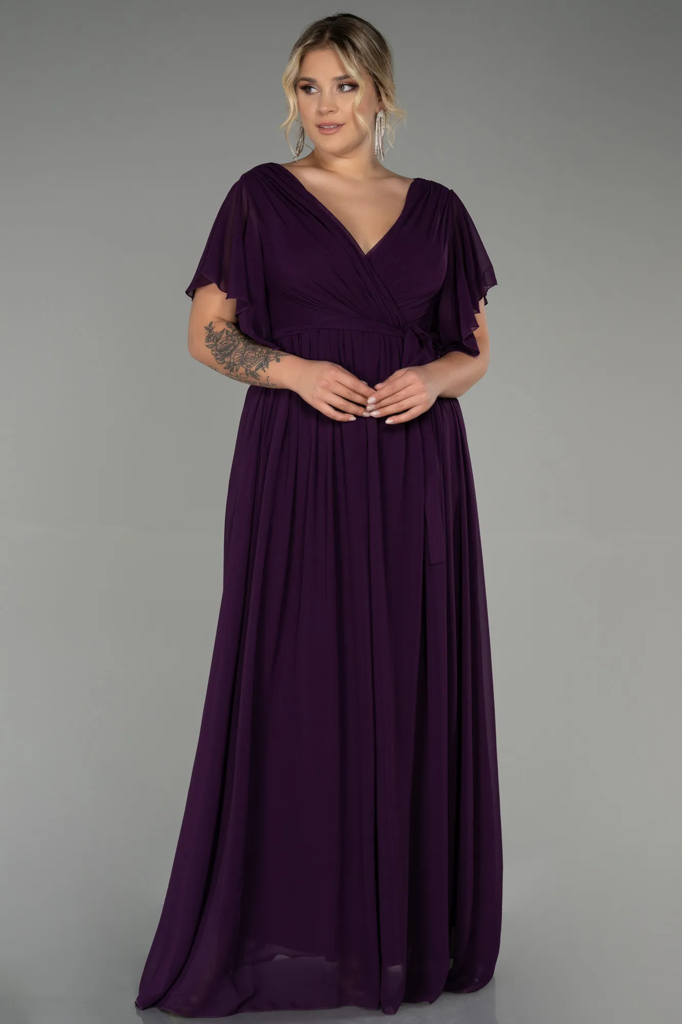 Robe de Soirée Grande Taille Longue Mousseline Noir ABU3276