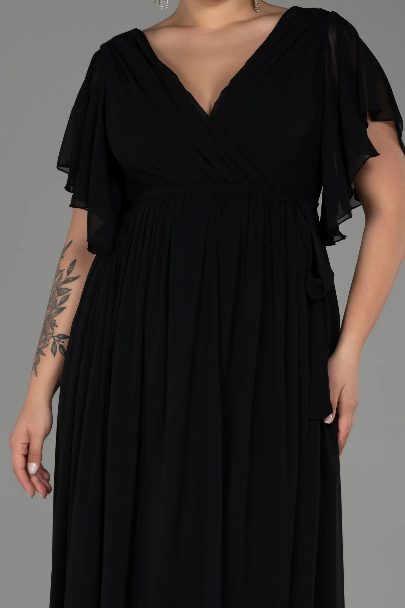 Robe de Soirée Grande Taille Longue Mousseline Noir ABU3276