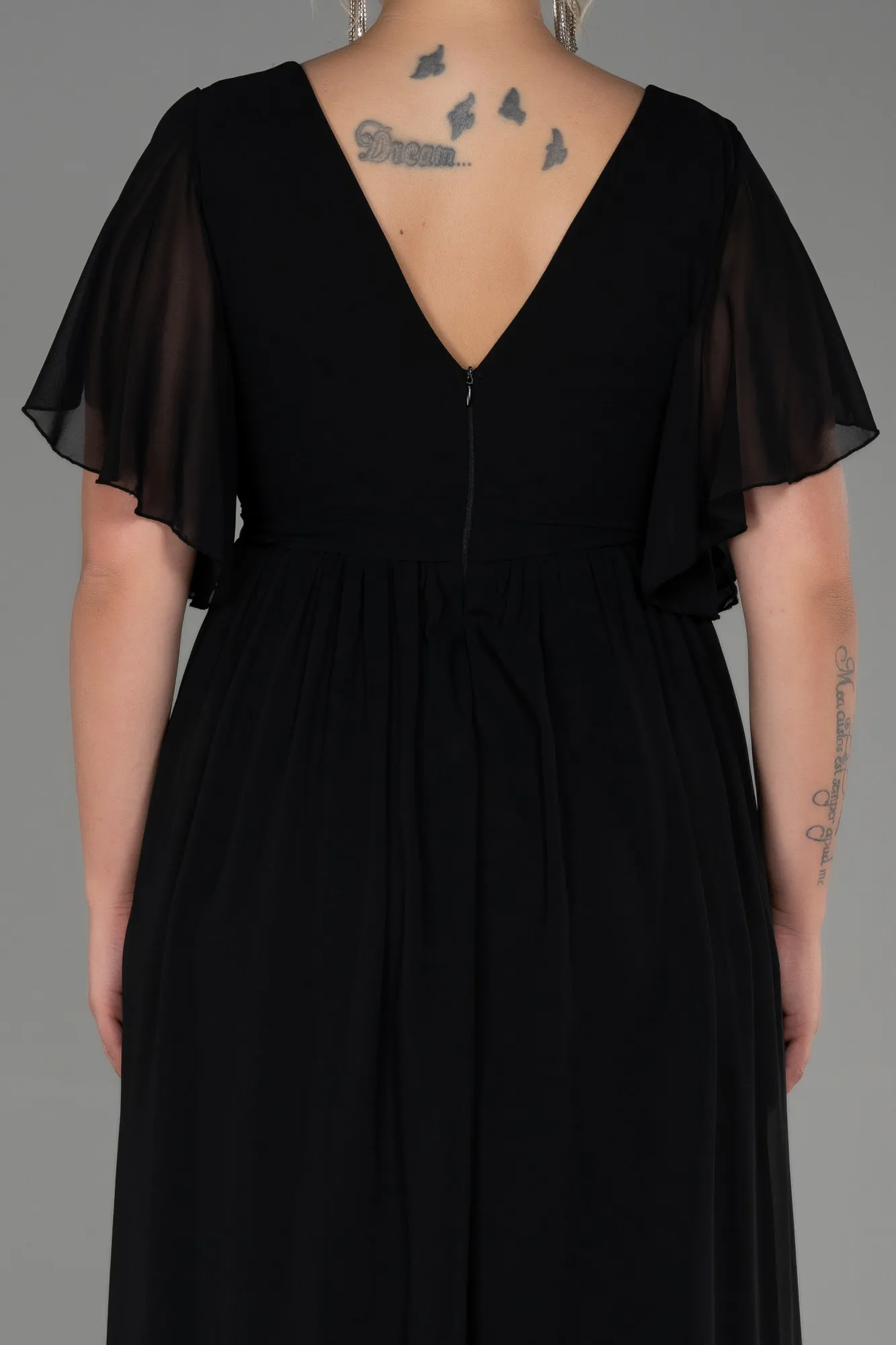 Robe de Soirée Grande Taille Longue Mousseline Noir ABU3276