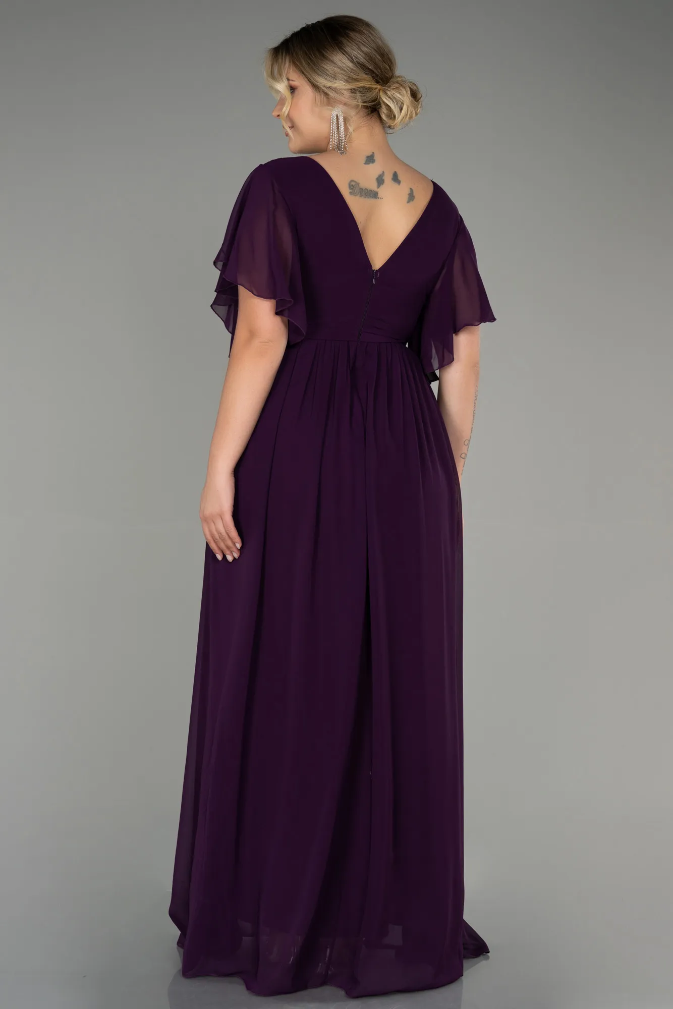 Robe de Soirée Grande Taille Longue Mousseline Noir ABU3276