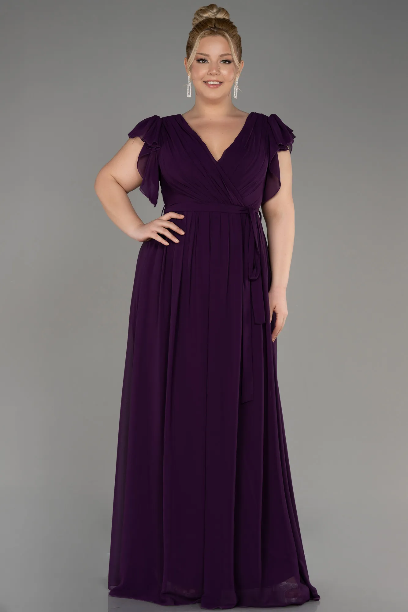 Robe de Soirée Grande Taille Longue Mousseline Noir ABU3276