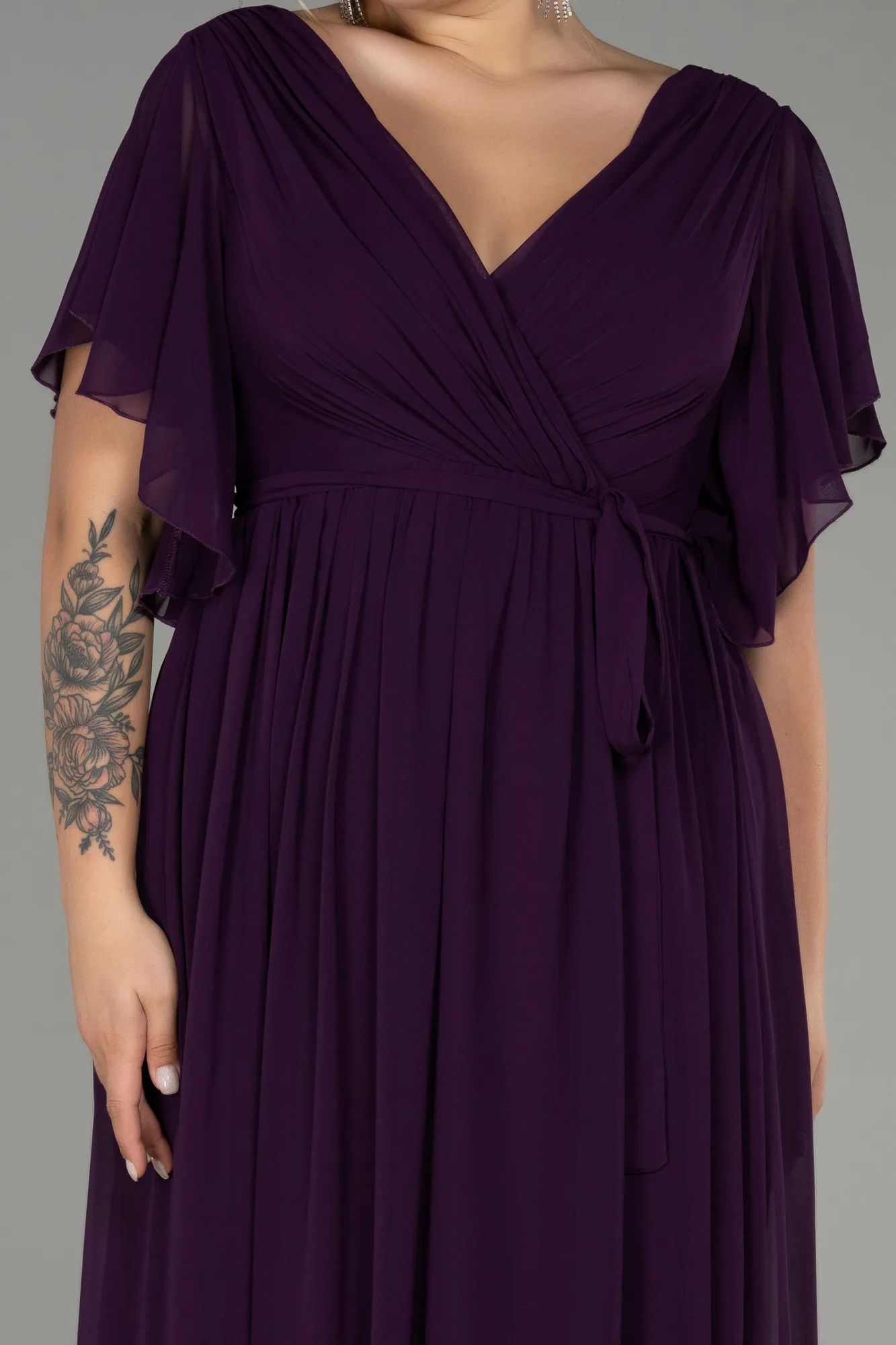 Robe de Soirée Grande Taille Longue Mousseline Noir ABU3276