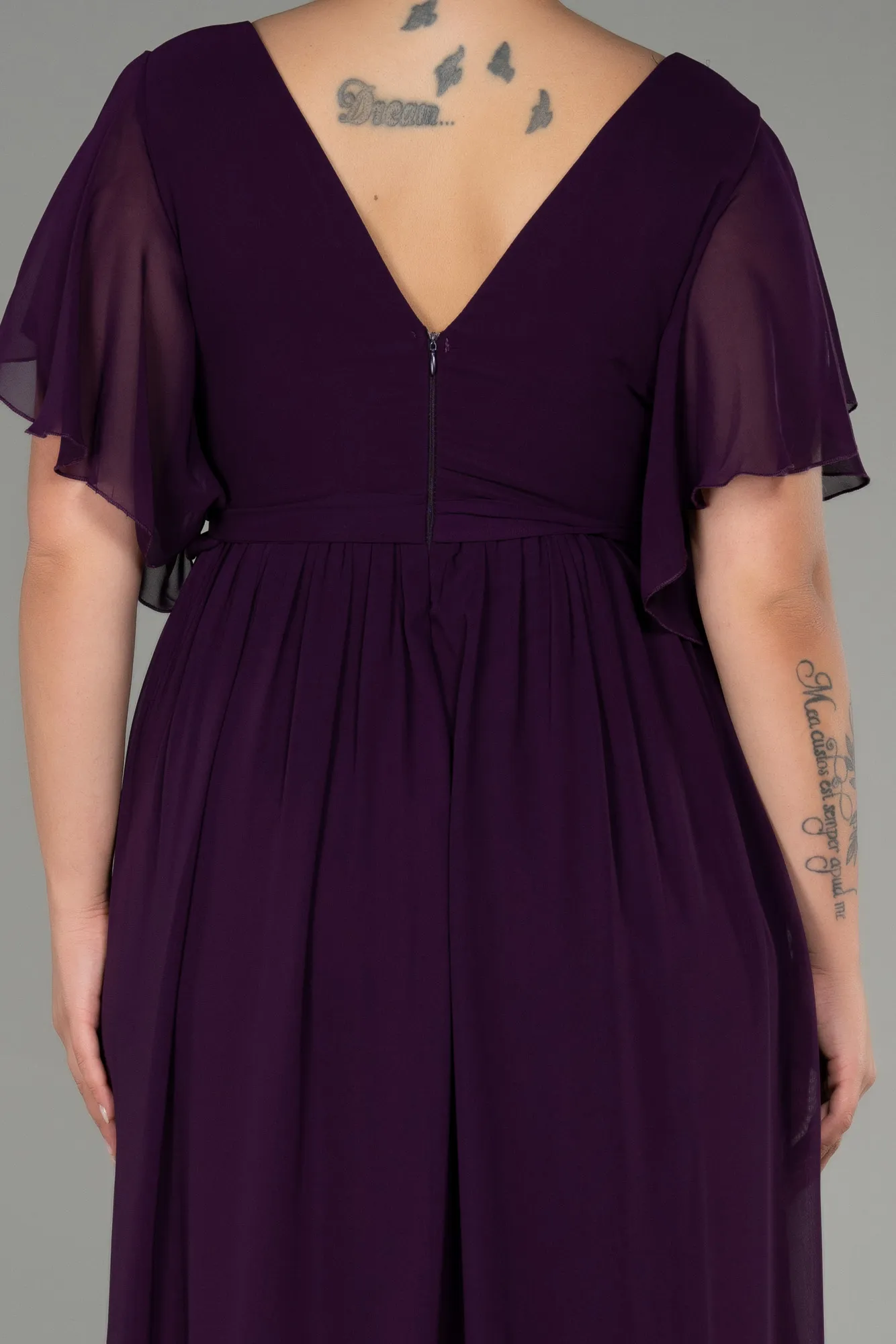 Robe de Soirée Grande Taille Longue Mousseline Noir ABU3276