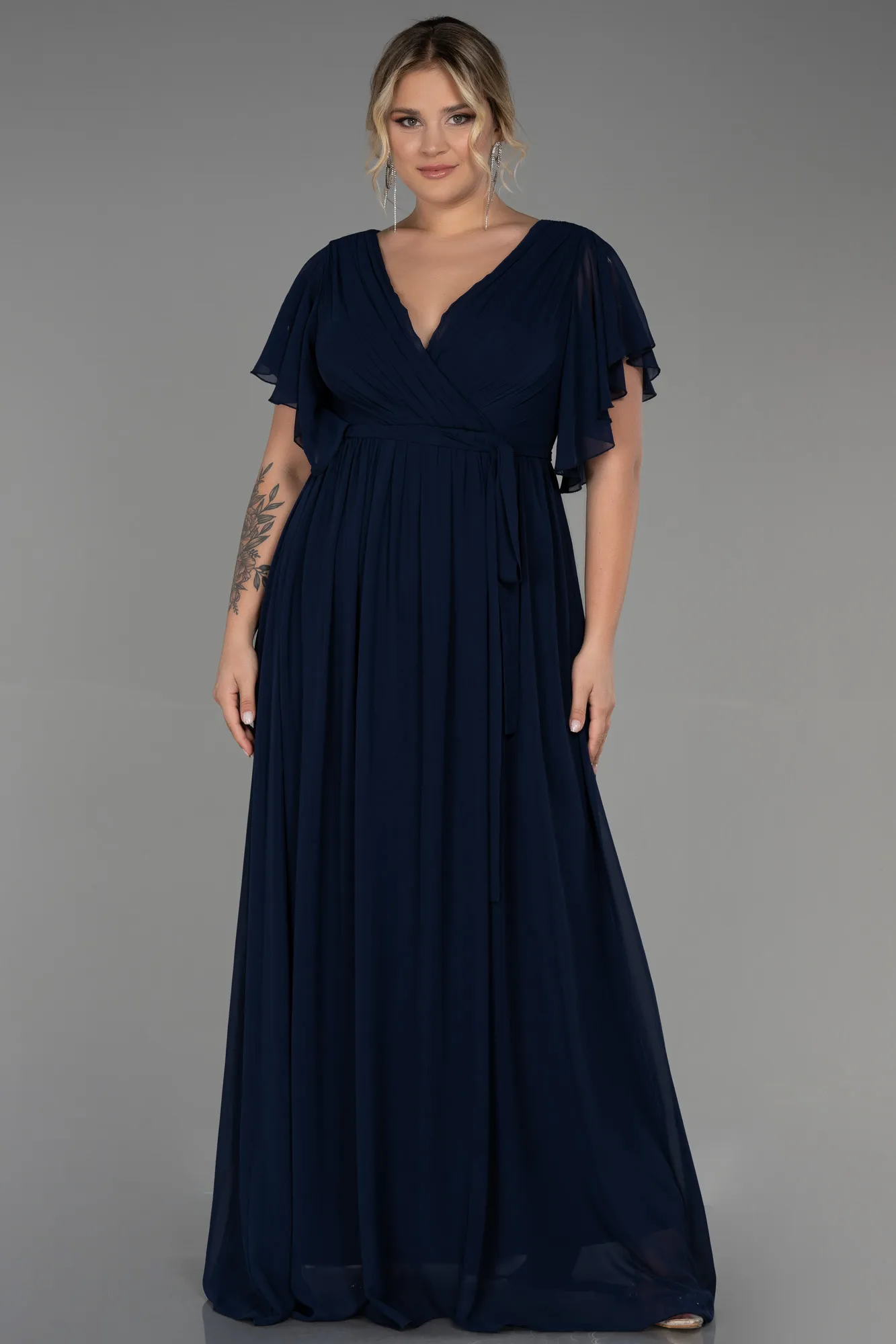 Robe de Soirée Grande Taille Longue Mousseline Noir ABU3276