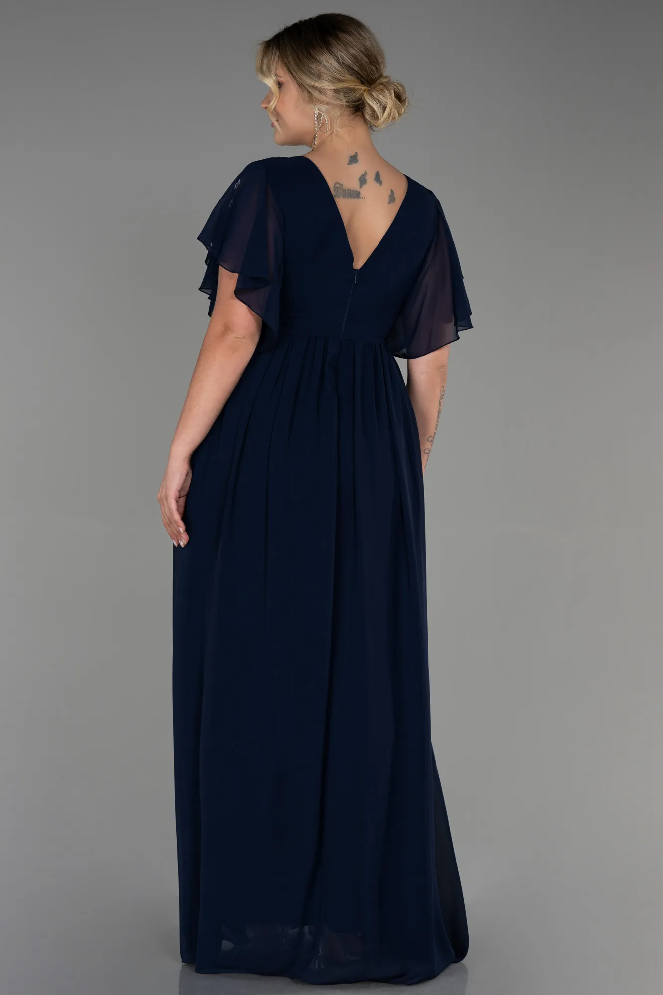 Robe de Soirée Grande Taille Longue Mousseline Noir ABU3276