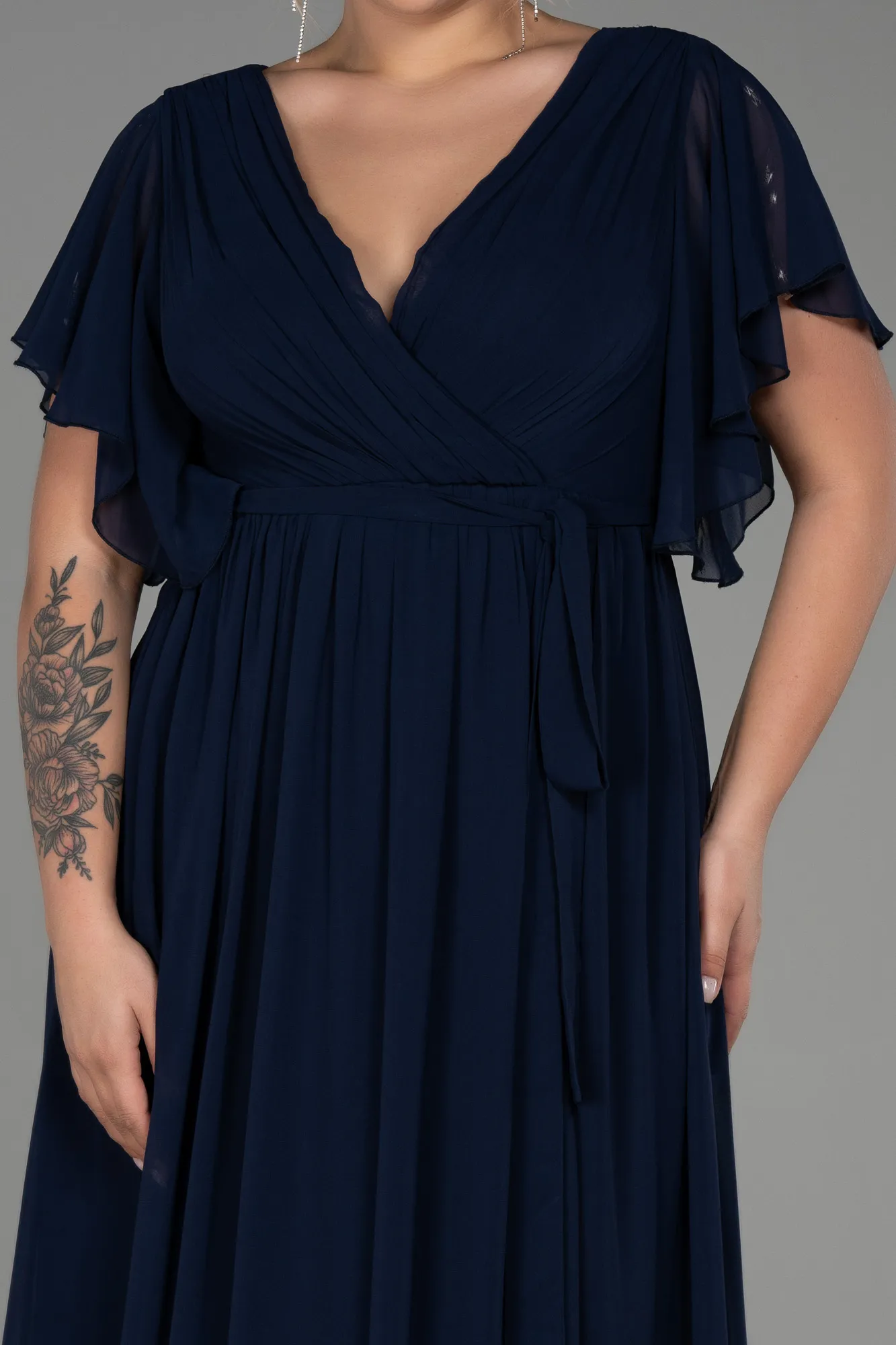 Robe de Soirée Grande Taille Longue Mousseline Noir ABU3276