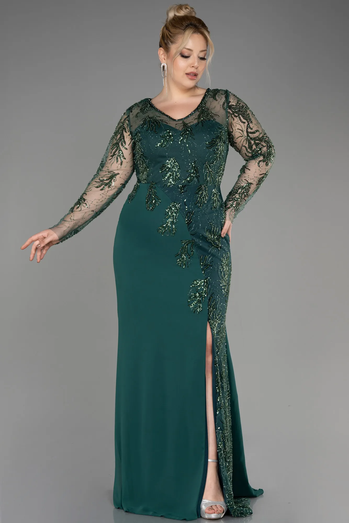 Robe de Soirée Grande Taille Longue Mousseline Noir ABU3843