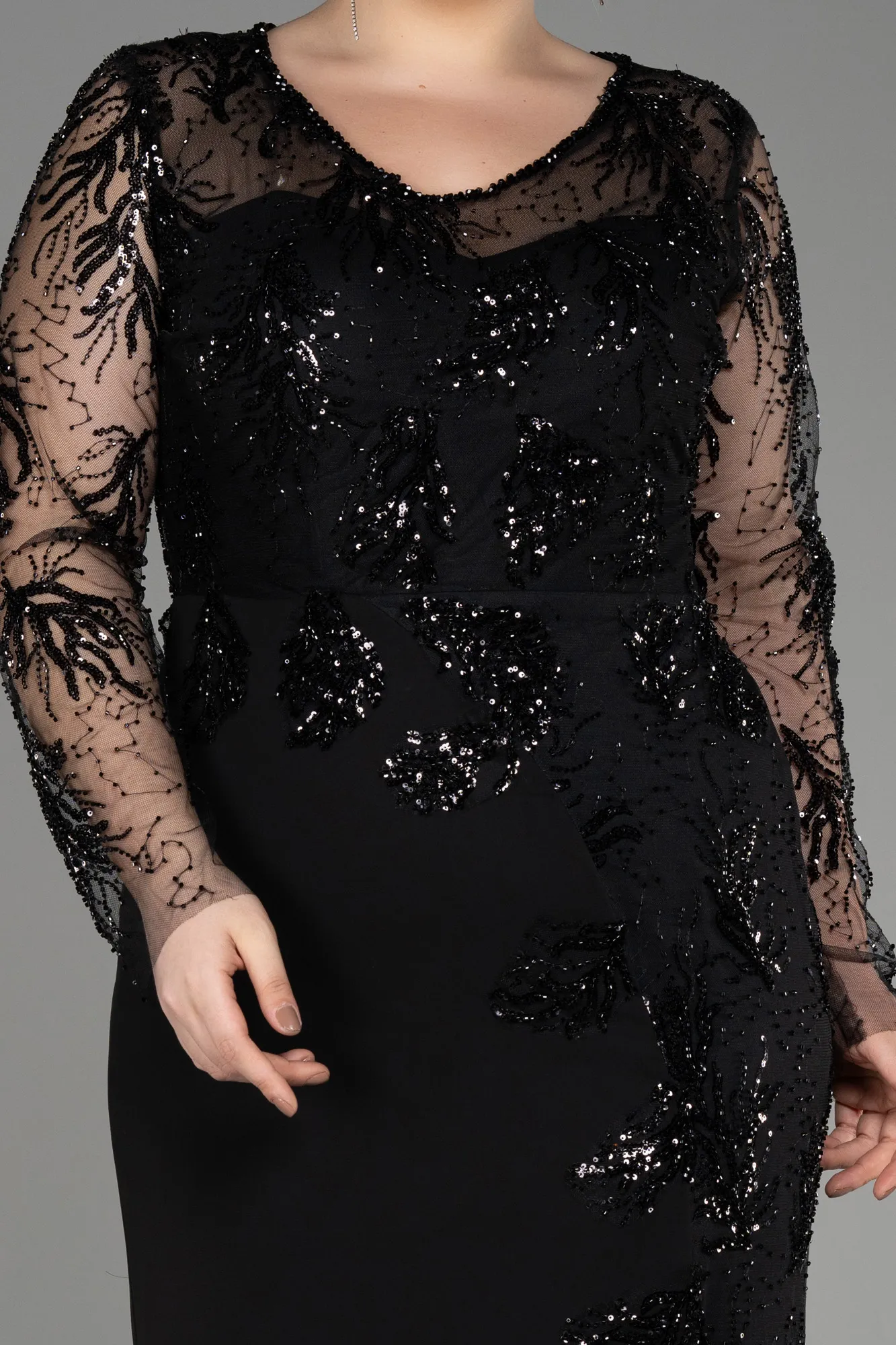 Robe de Soirée Grande Taille Longue Mousseline Noir ABU3843