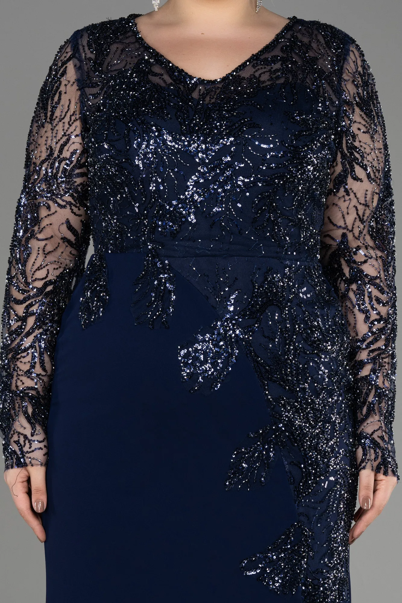 Robe de Soirée Grande Taille Longue Mousseline Noir ABU3843