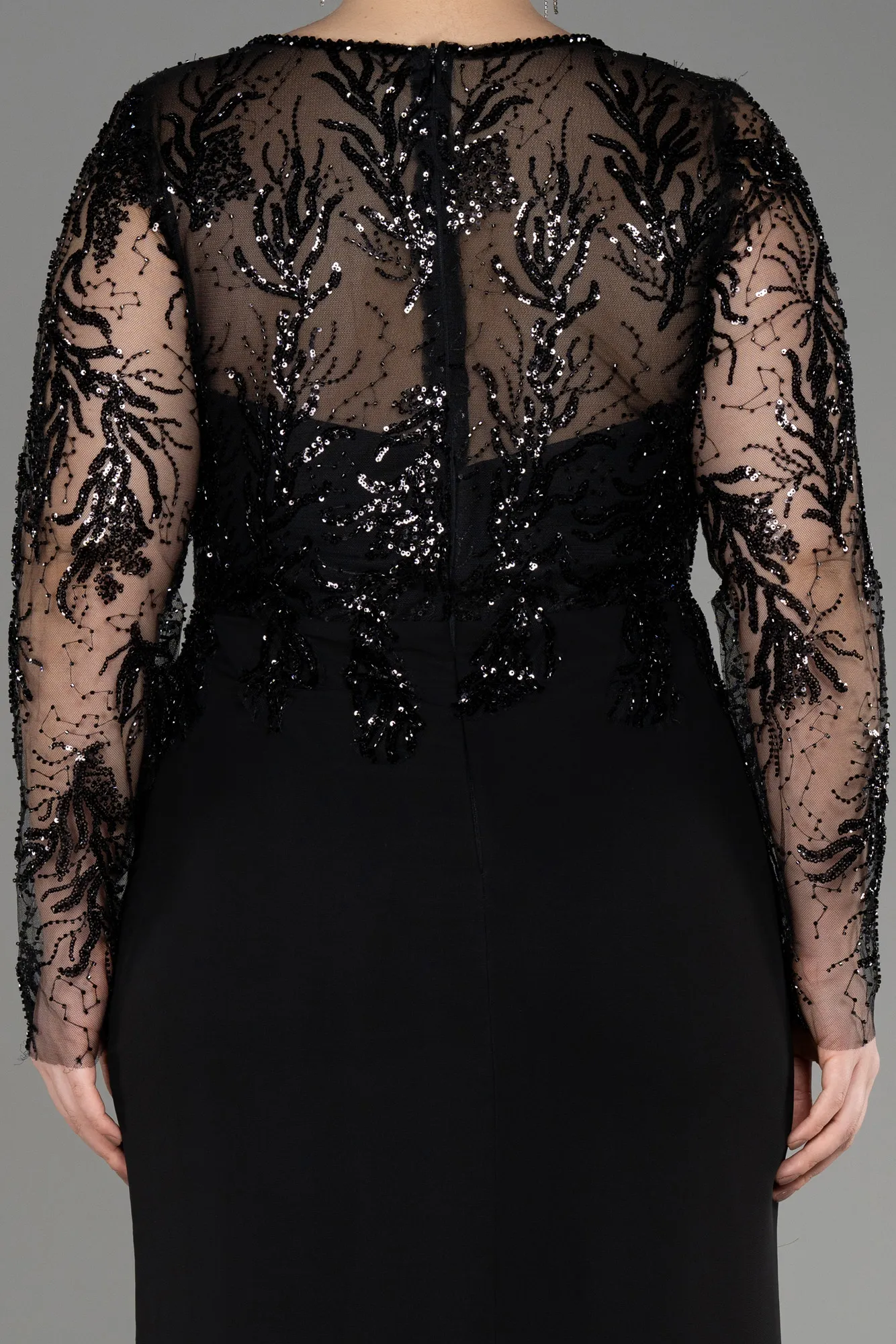 Robe de Soirée Grande Taille Longue Mousseline Noir ABU3843