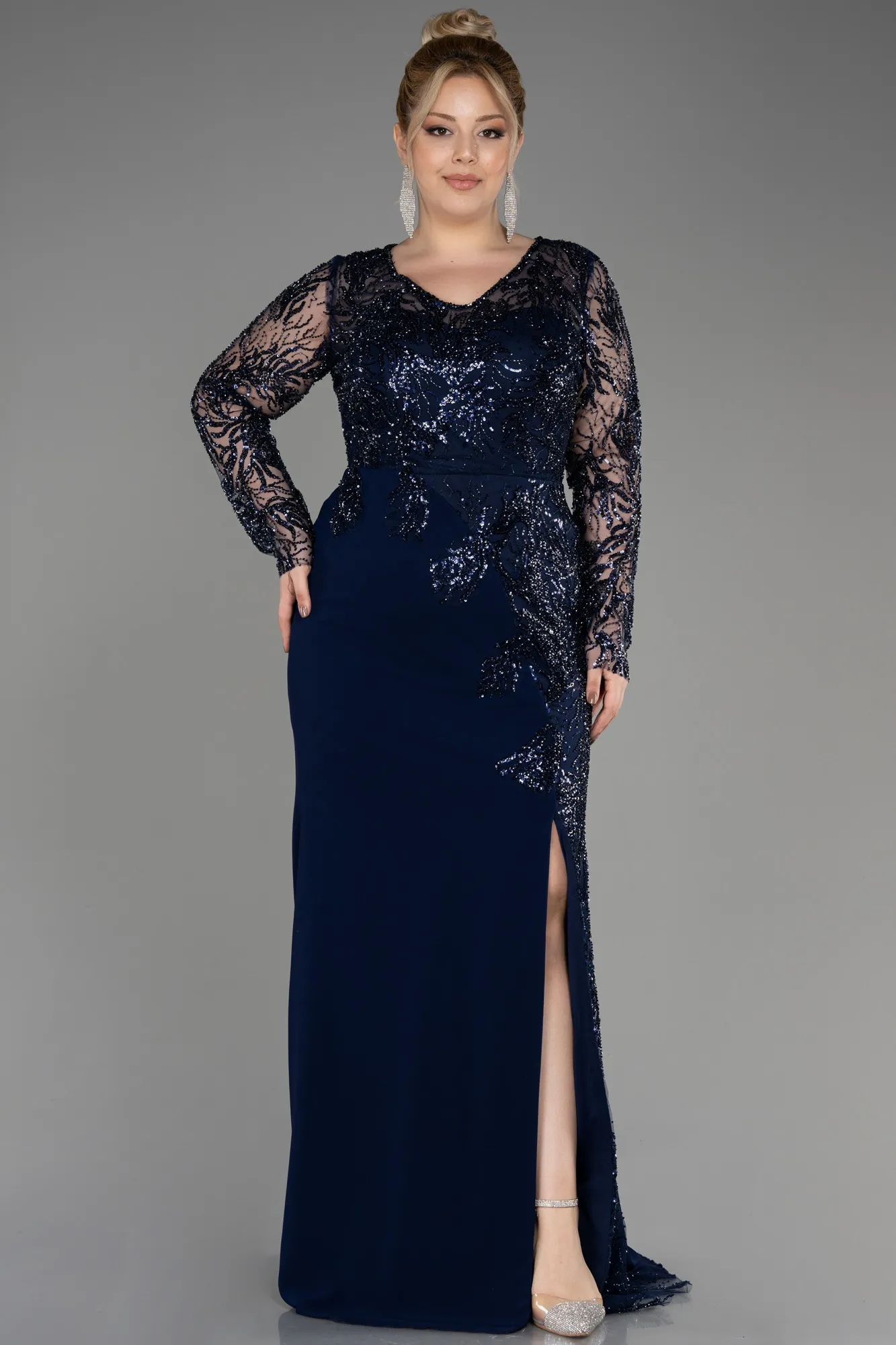 Robe de Soirée Grande Taille Longue Mousseline Noir ABU3843