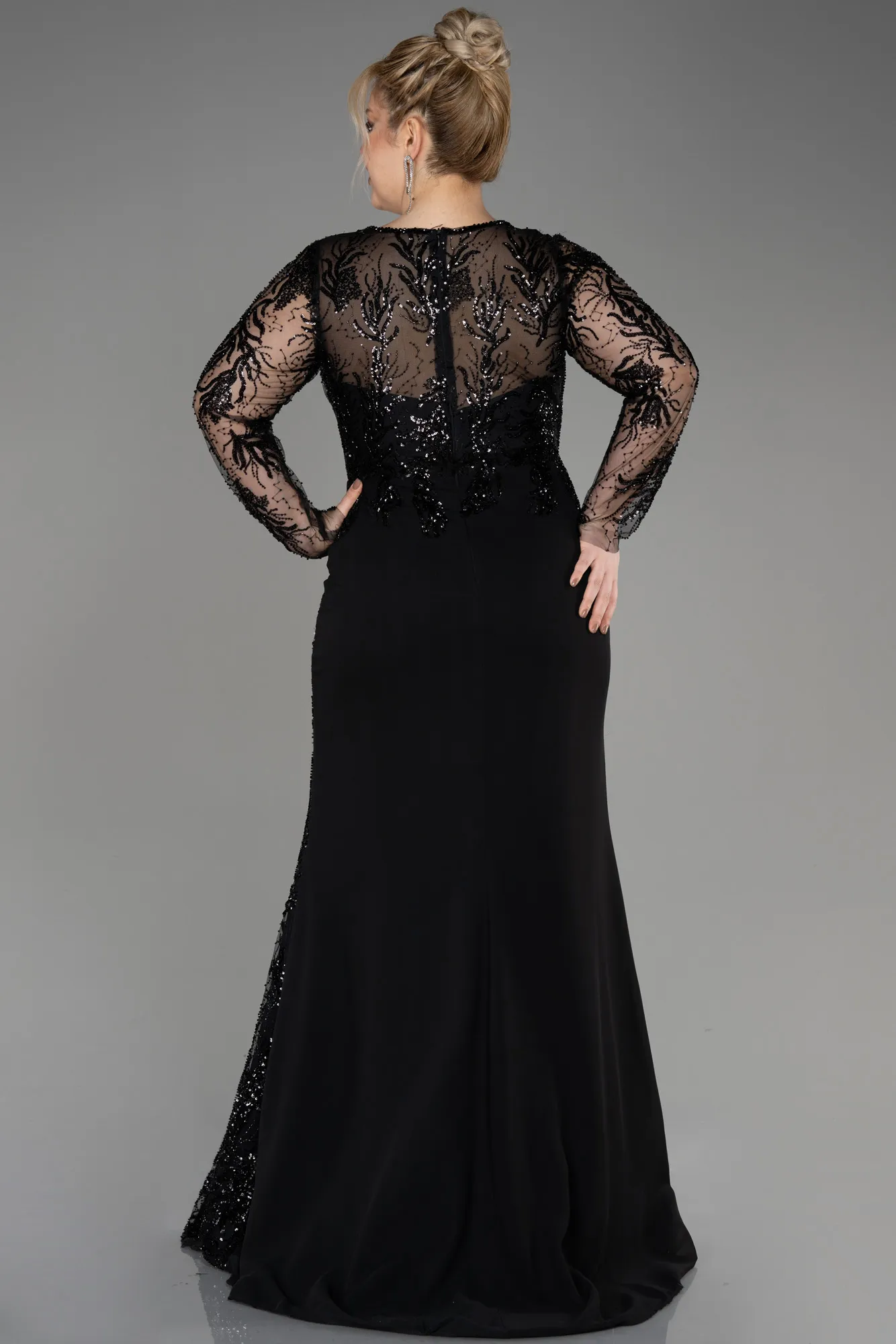 Robe de Soirée Grande Taille Longue Mousseline Noir ABU3843