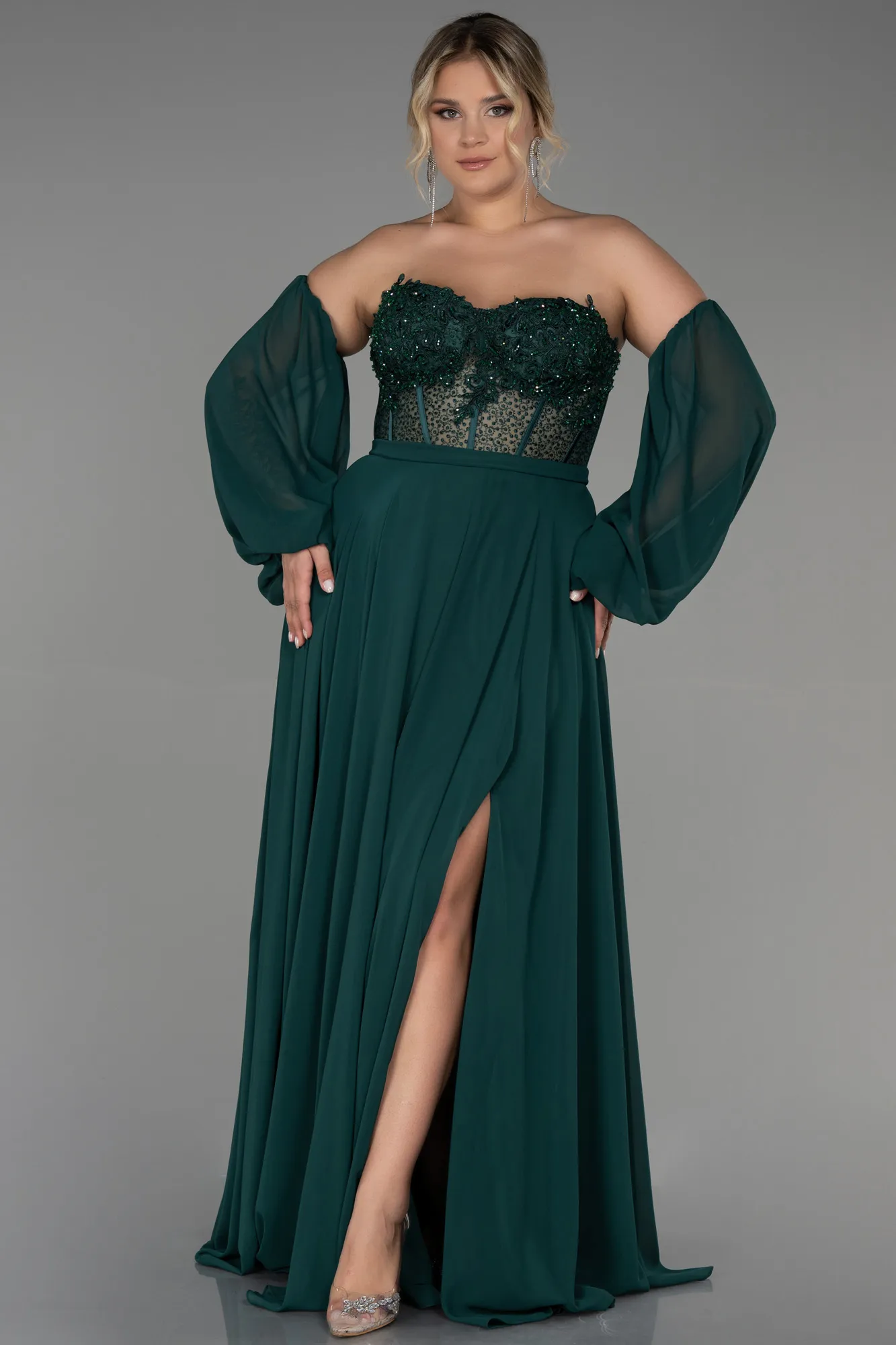 Robe De Soirée Grande Taille Mousseline Longue Bleu Marine ABU4000