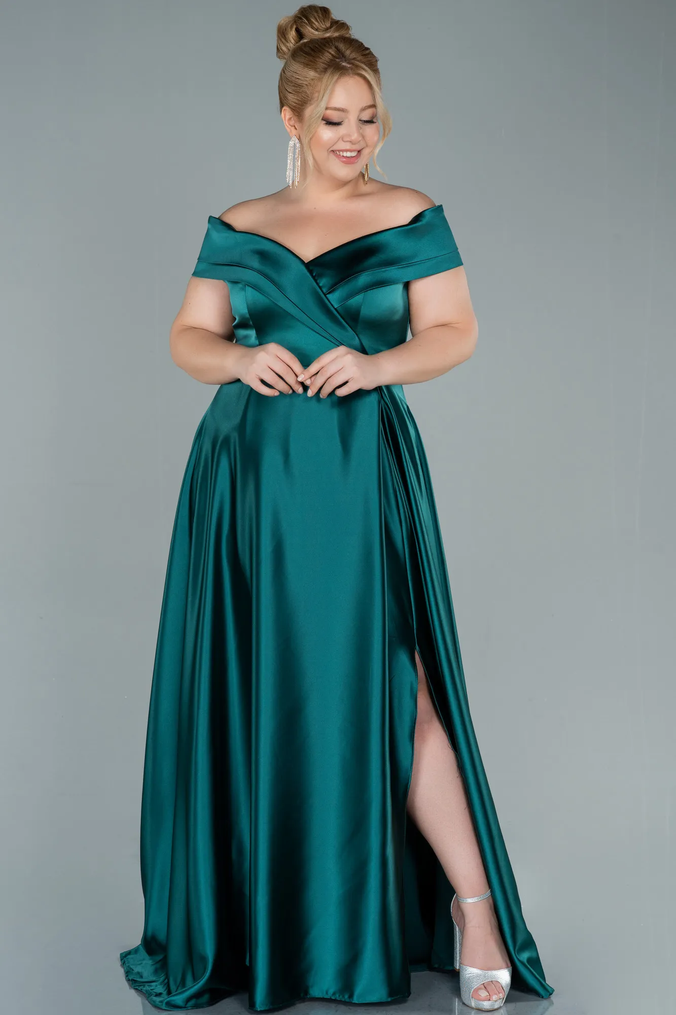 Robe De Soirée Grande Taille Satin Longue Émeraude ABU2355