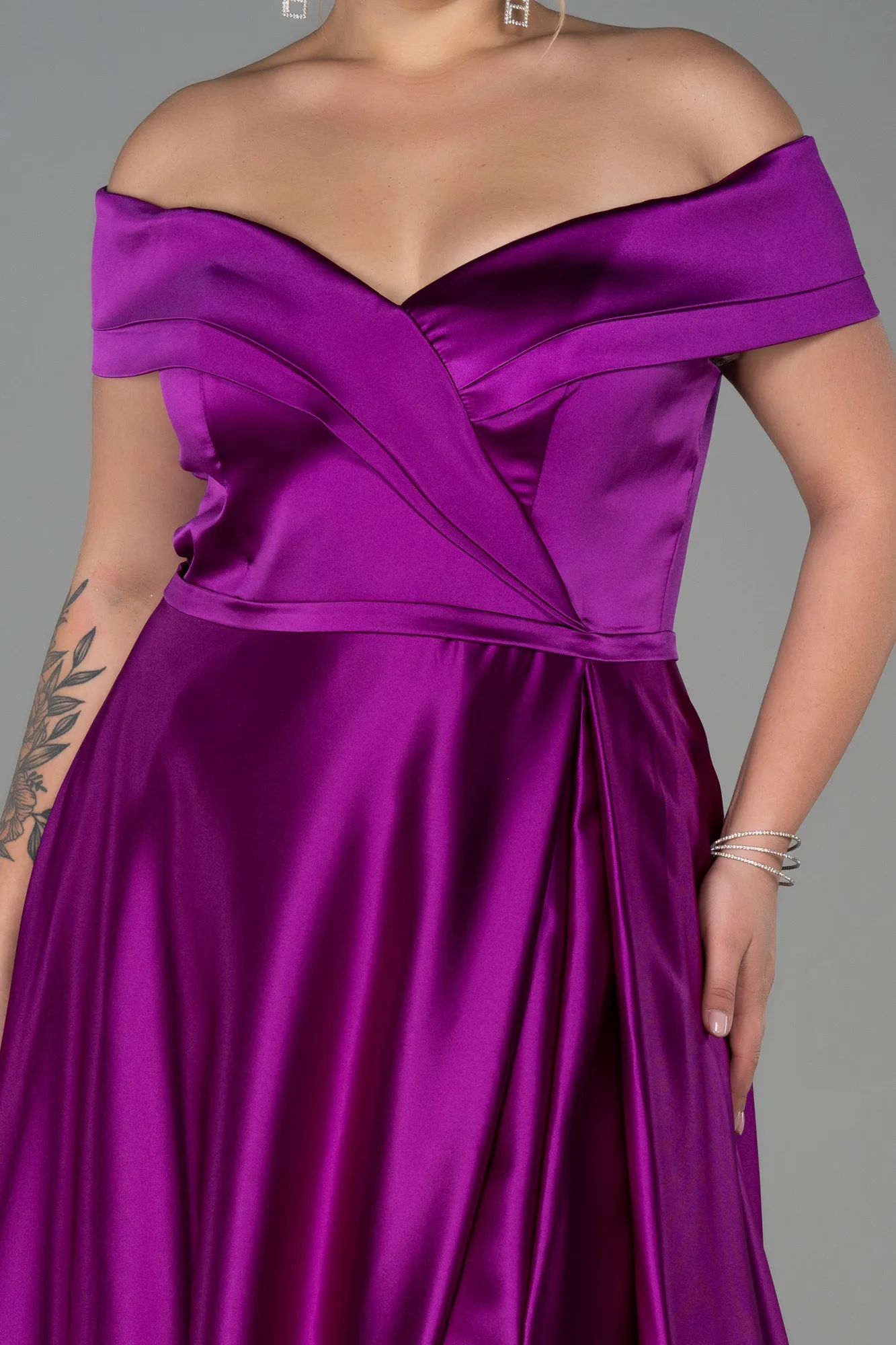 Robe De Soirée Grande Taille Satin Longue Émeraude ABU2355