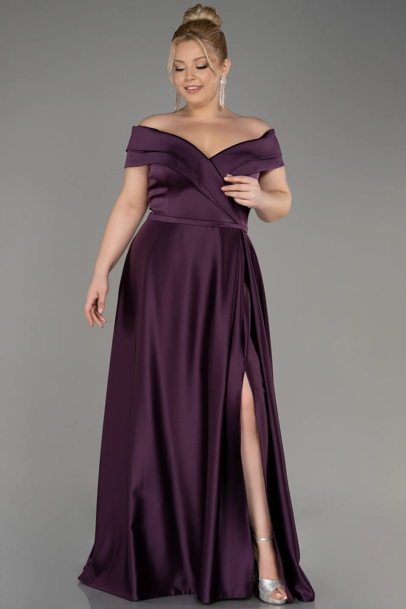 Robe De Soirée Grande Taille Satin Longue Émeraude ABU2355