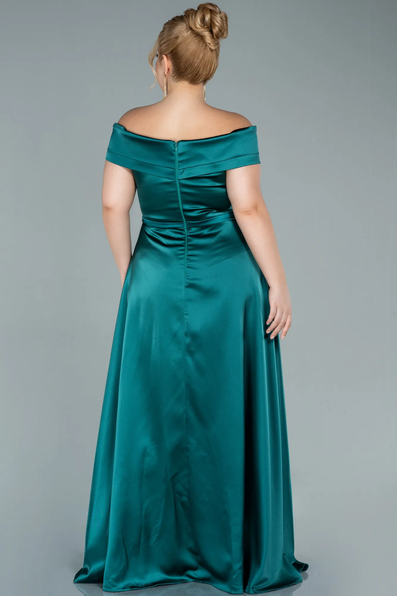 Robe De Soirée Grande Taille Satin Longue Émeraude ABU2355