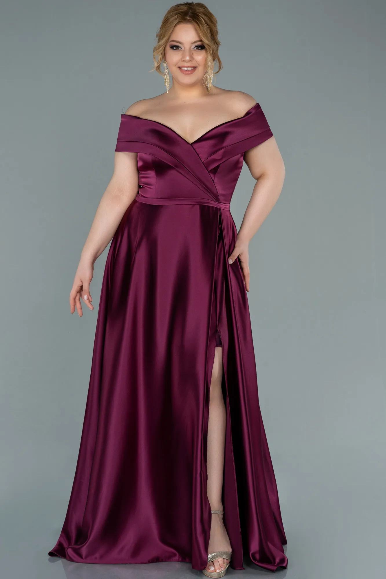 Robe De Soirée Grande Taille Satin Longue Émeraude ABU2355